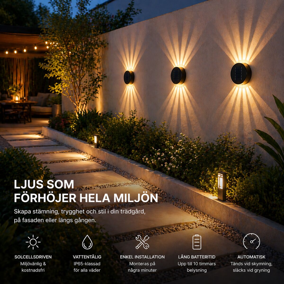 Solkrets | Solcellevegglampe med 360° Rotasjon (2-pakning)