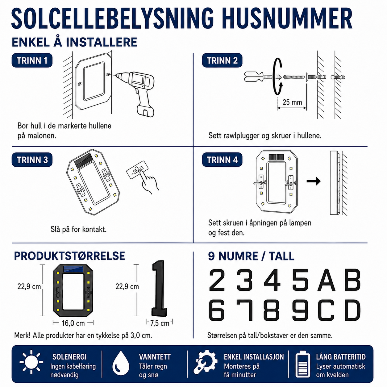 Vindahls Husnummer | Opplyste & Solcelledrevne