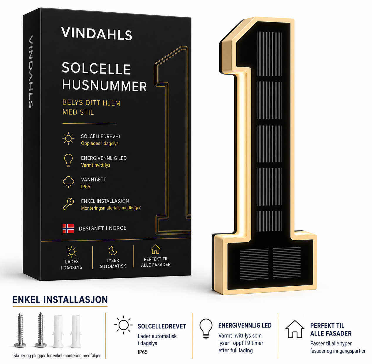 Vindahls Husnummer | Opplyste & Solcelledrevne