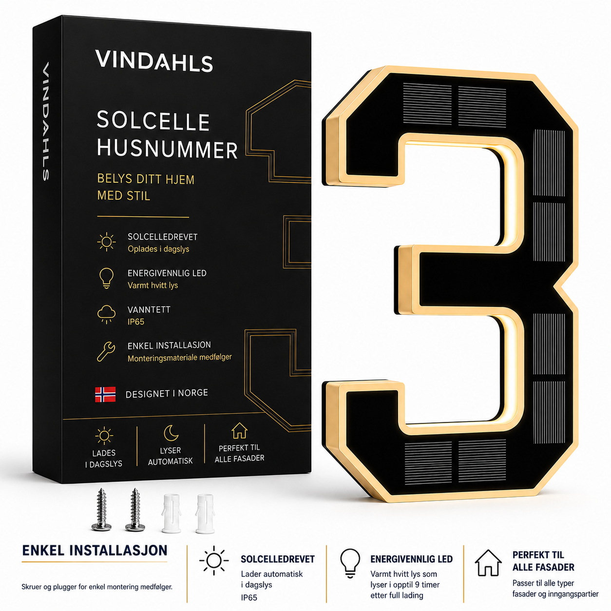 Vindahls Husnummer | Opplyste & Solcelledrevne