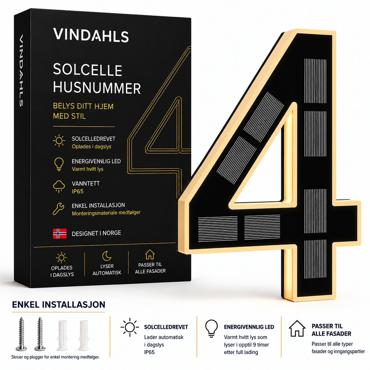 Vindahls Husnummer | Opplyste & Solcelledrevne