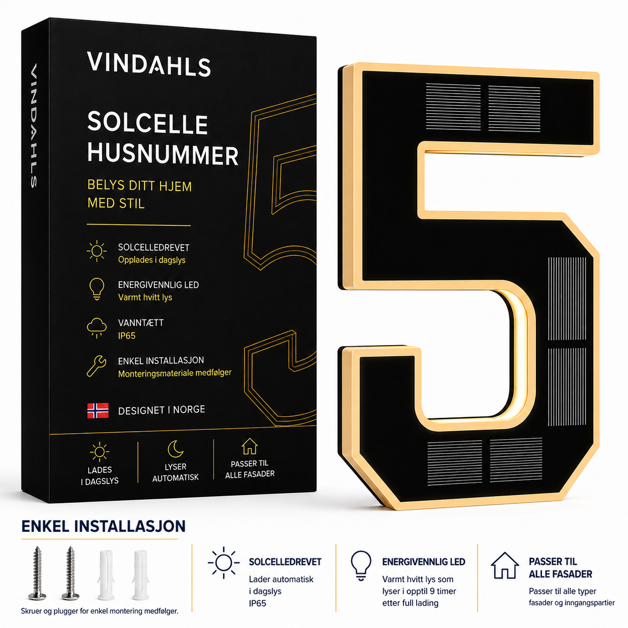 Vindahls Husnummer | Opplyste & Solcelledrevne
