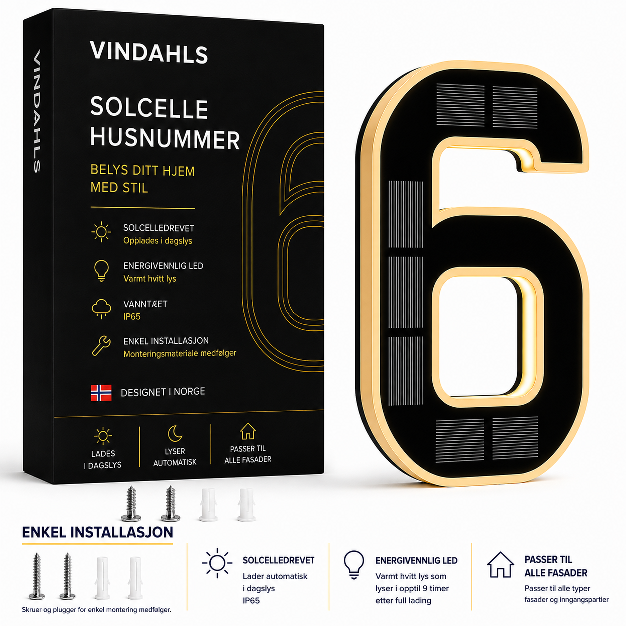 Vindahls Husnummer | Opplyste & Solcelledrevne