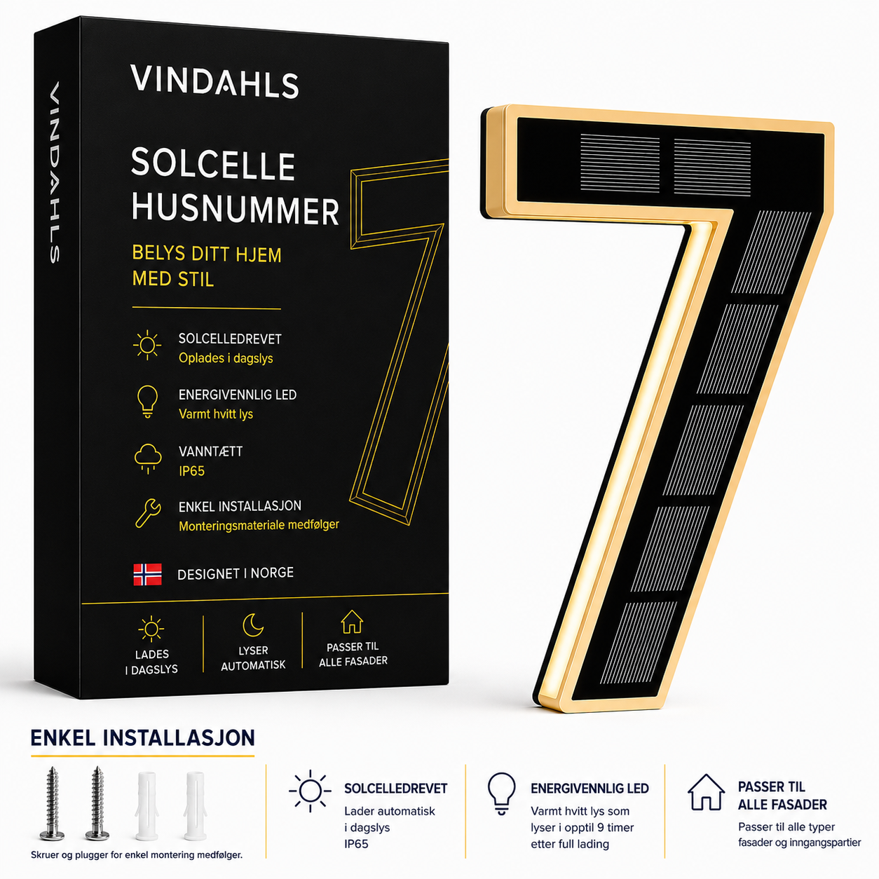 Vindahls Husnummer | Opplyste & Solcelledrevne