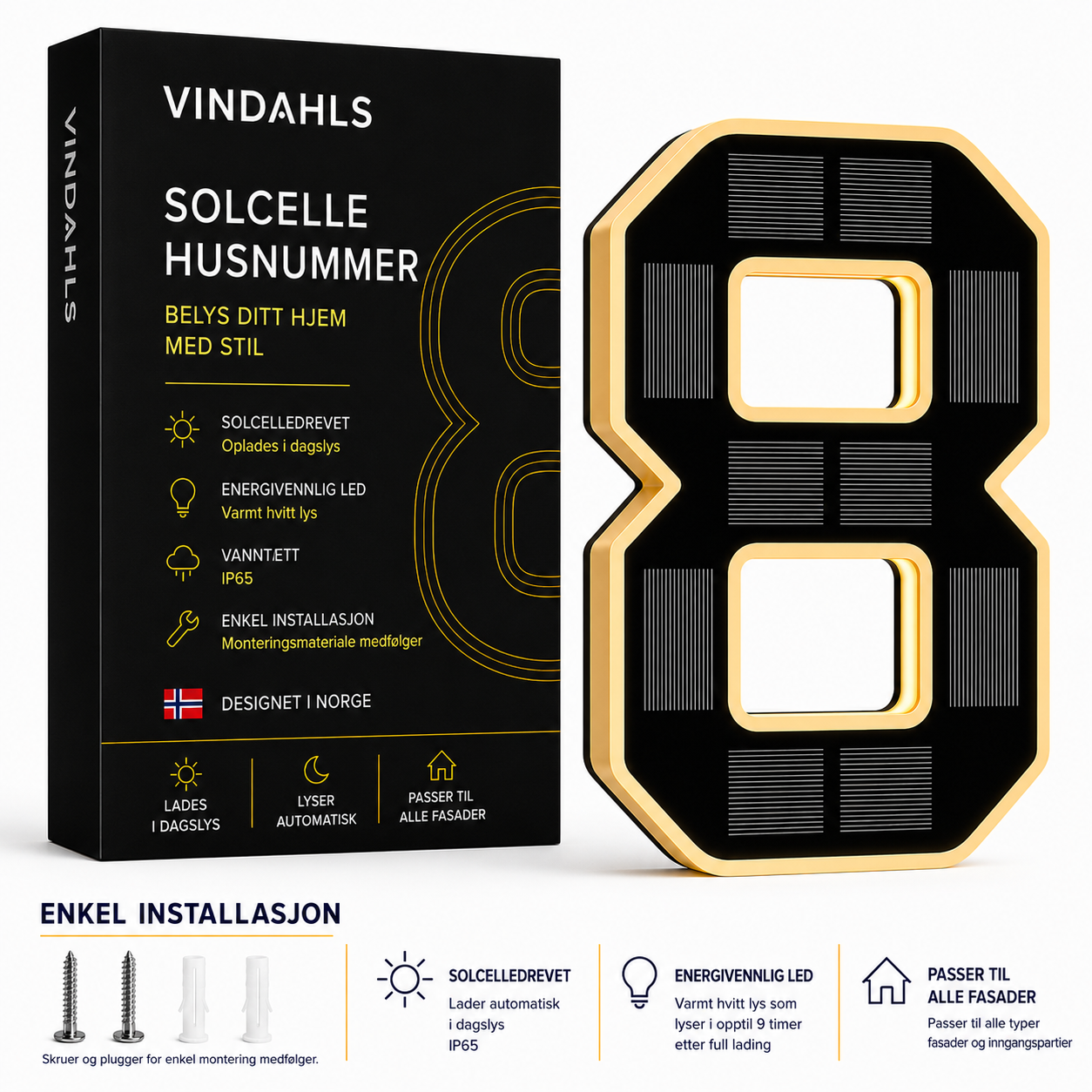 Vindahls Husnummer | Opplyste & Solcelledrevne