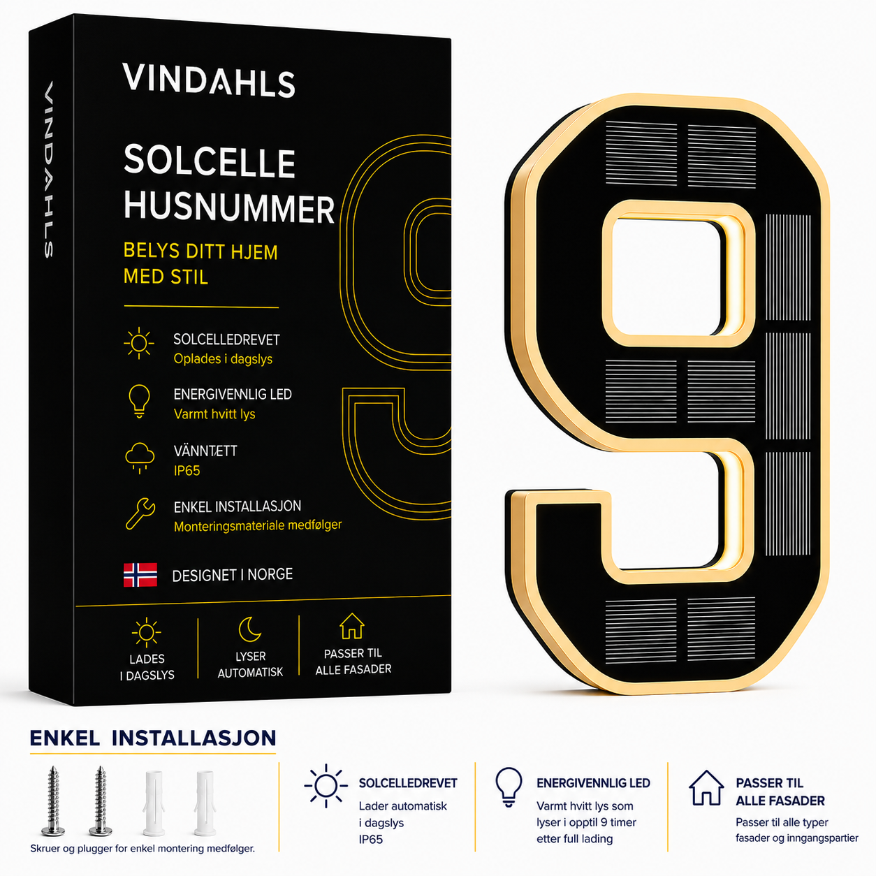 Vindahls Husnummer | Opplyste & Solcelledrevne