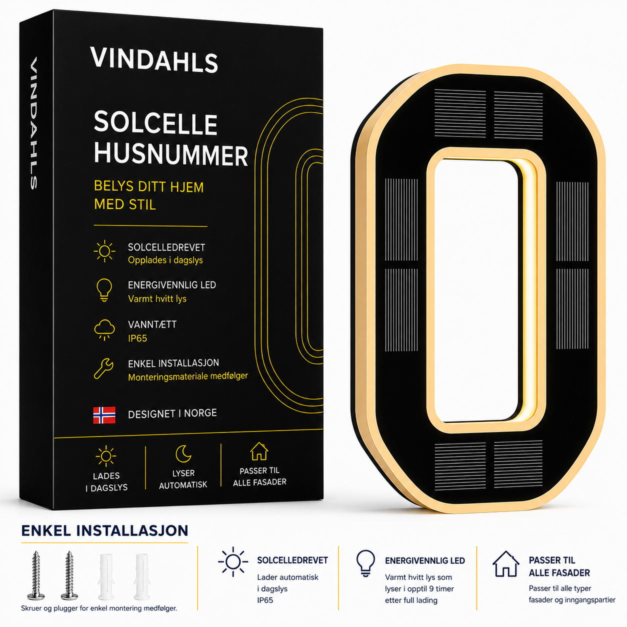 Vindahls Husnummer | Opplyste & Solcelledrevne