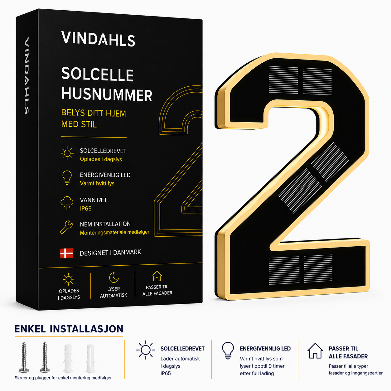 Vindahls Husnummer | Opplyste & Solcelledrevne
