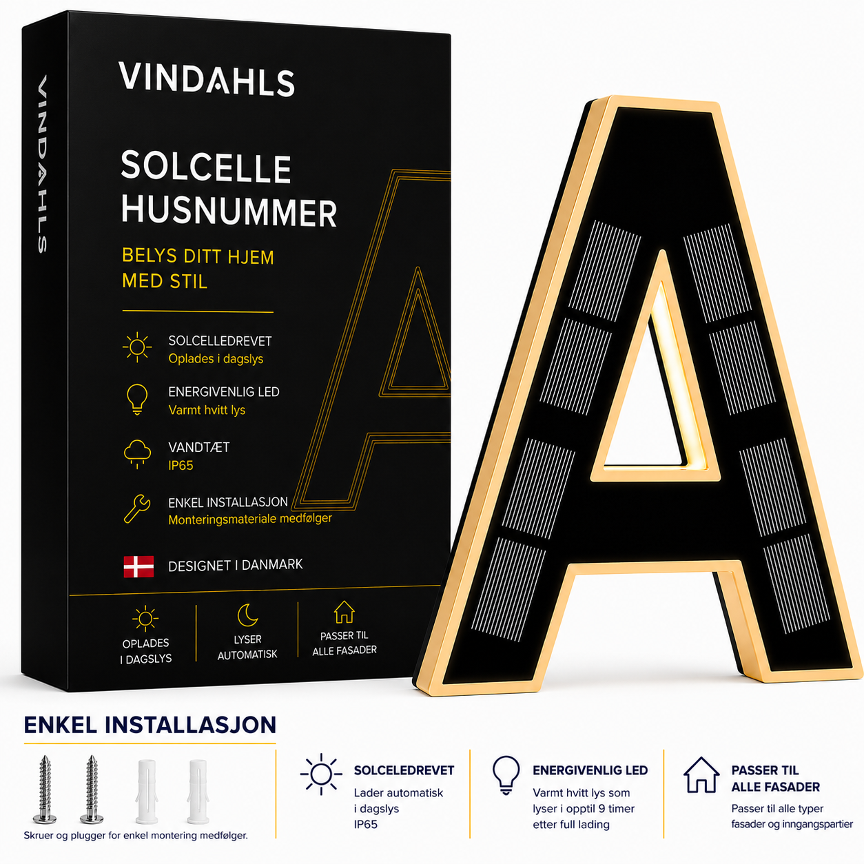 Vindahls Husnummer | Opplyste & Solcelledrevne