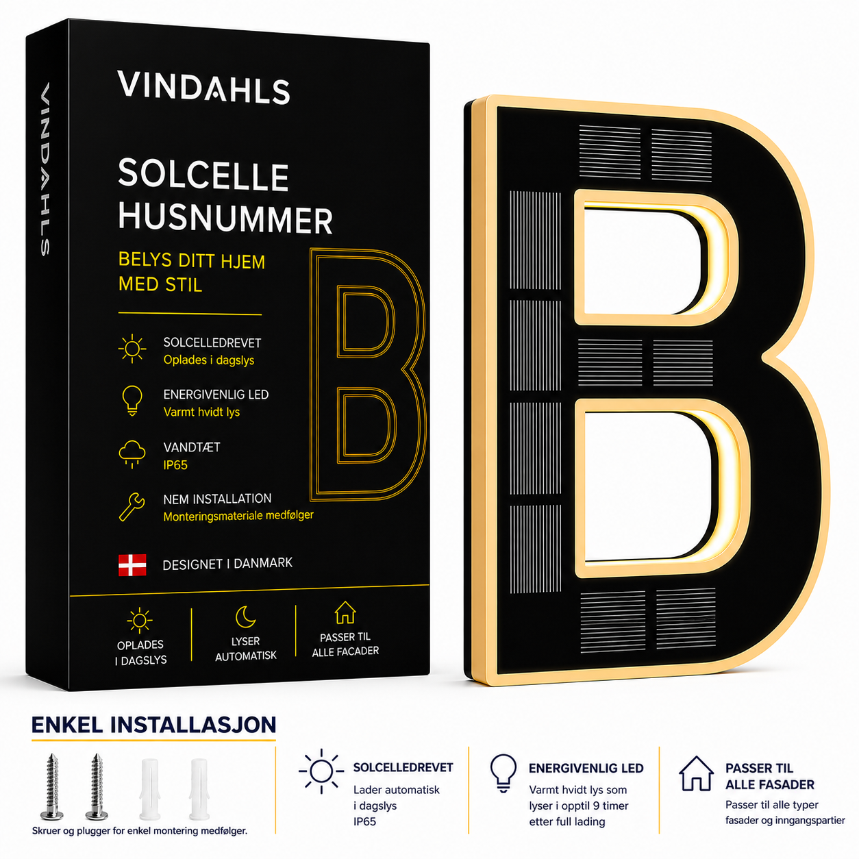 Vindahls Husnummer | Opplyste & Solcelledrevne