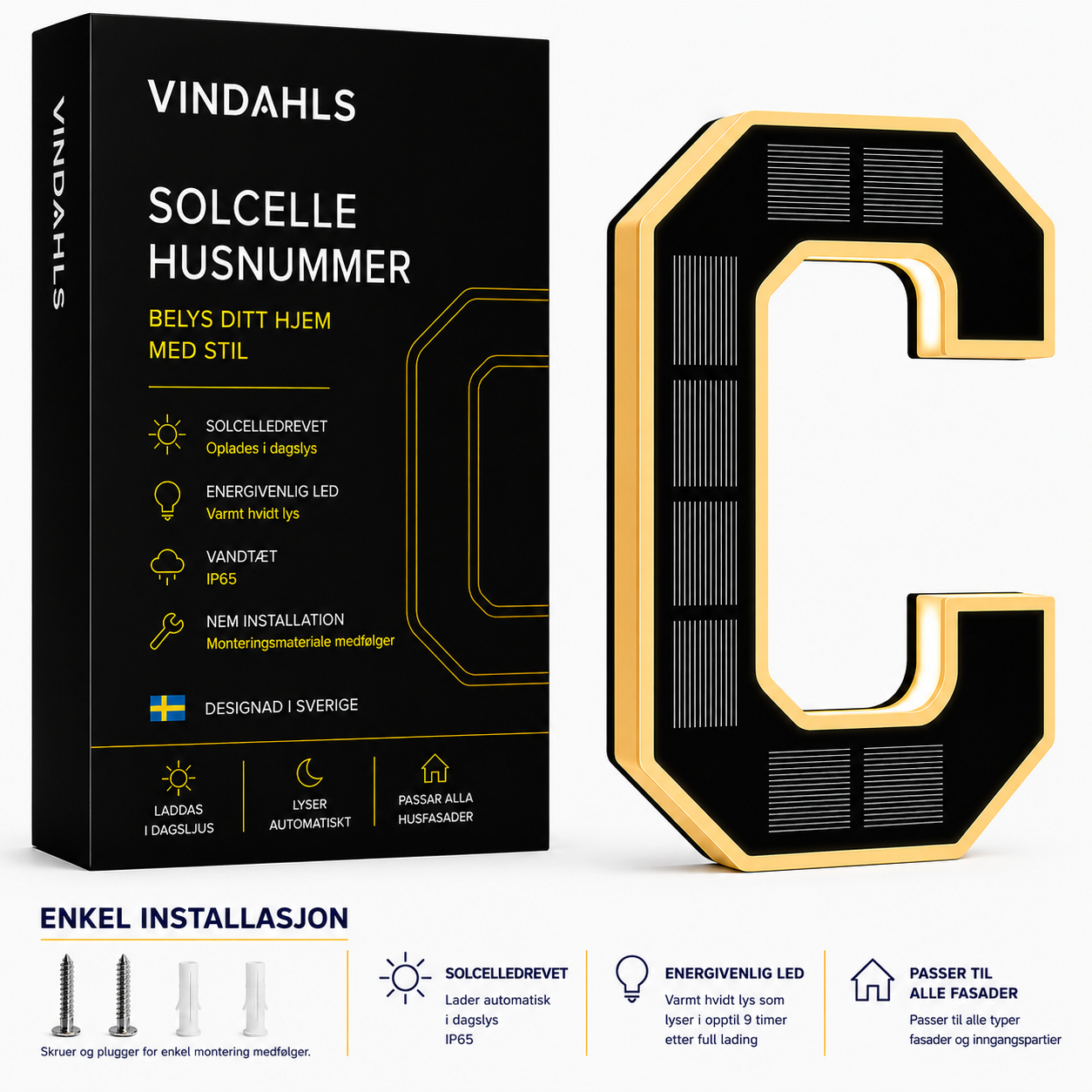 Vindahls Husnummer | Opplyste & Solcelledrevne