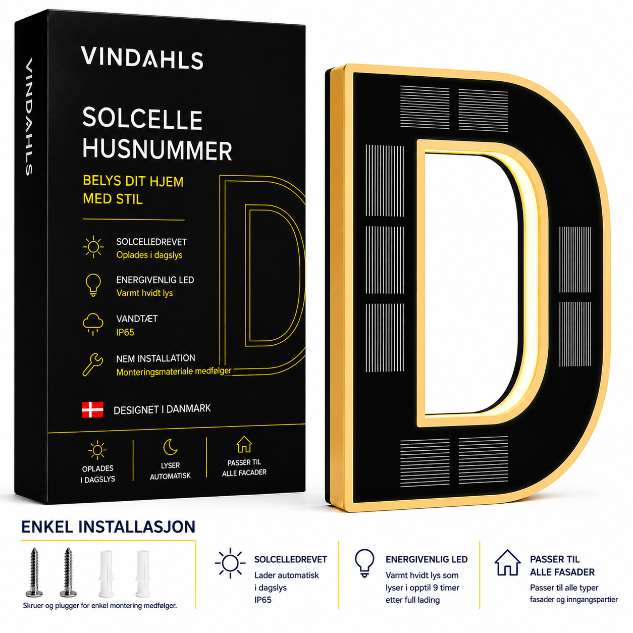 Vindahls Husnummer | Opplyste & Solcelledrevne